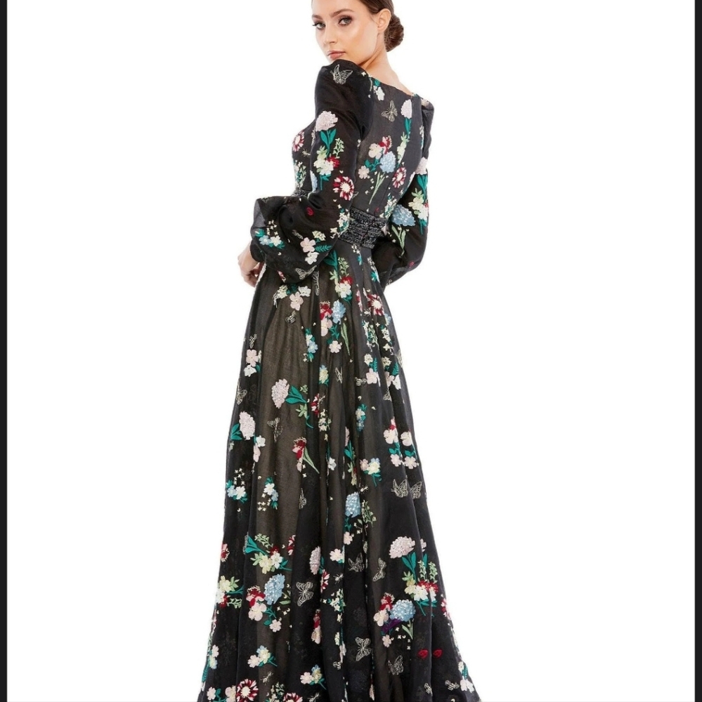MAC DUGGAL ✨ Long Sleeve Dress, Wedding Guest | black embroidery flowers - Picture 10 of 14